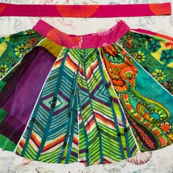 Desigual RARE Pink/Green PAKAIAN Jadi Wanita Cotton Mini Skirt, Size 42 (10) - Picture 5 of 8